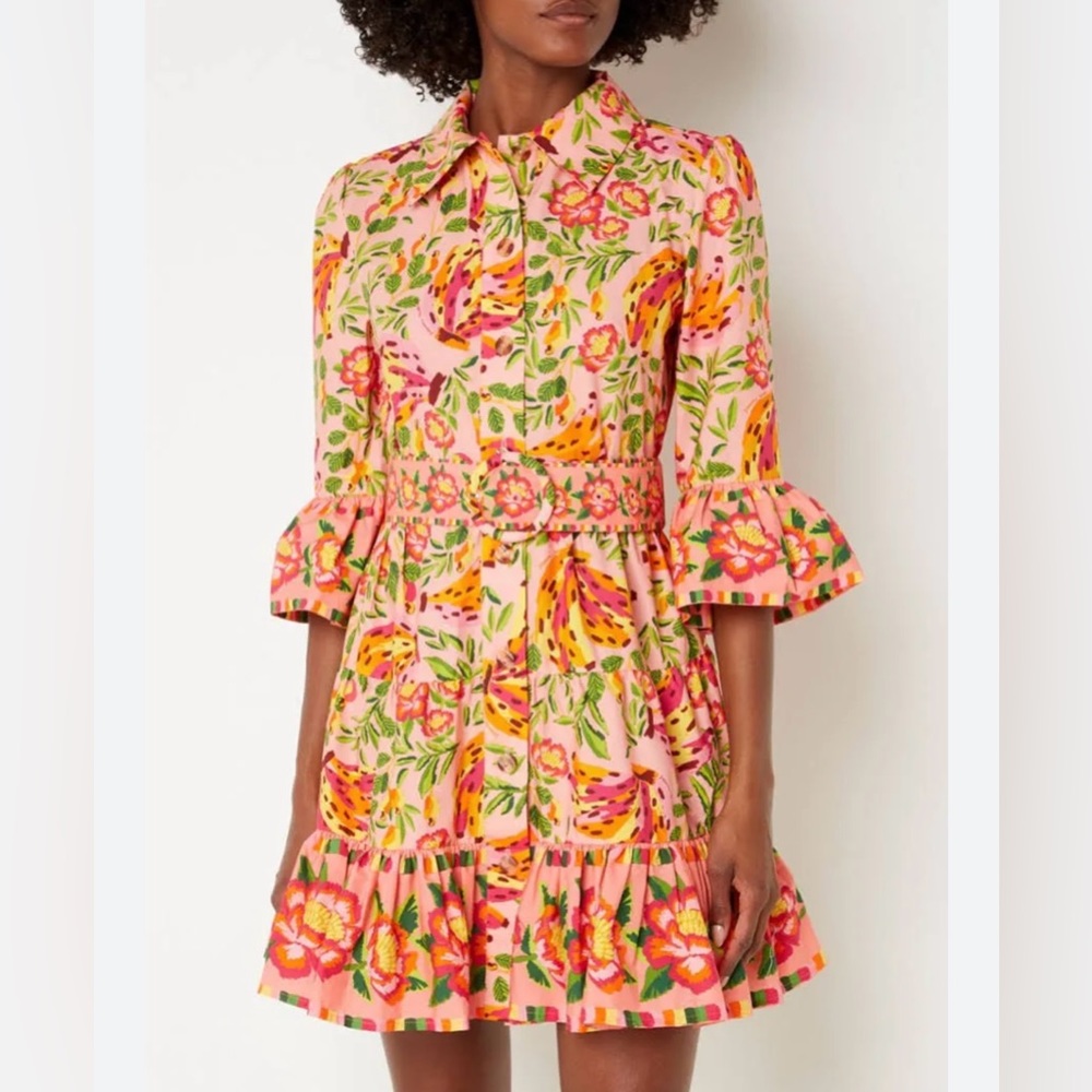 Farm Rio Painted Bananas Belted Dress - Size L